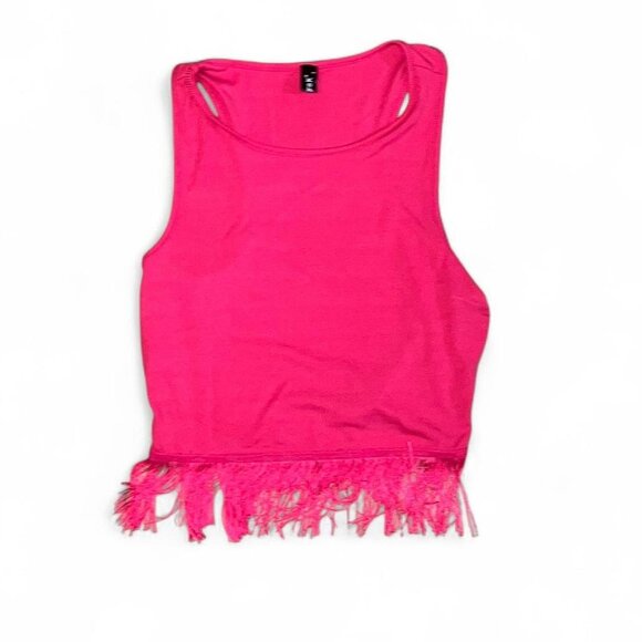 Hot Pink Fringe Cropped Tank Top - Picture 1 of 2
